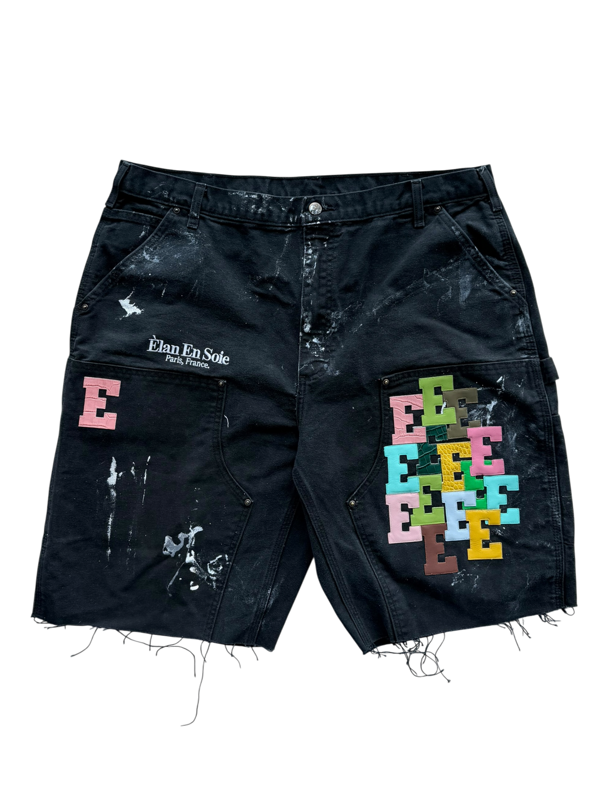 Multi Color Cluster Patch Shorts Black