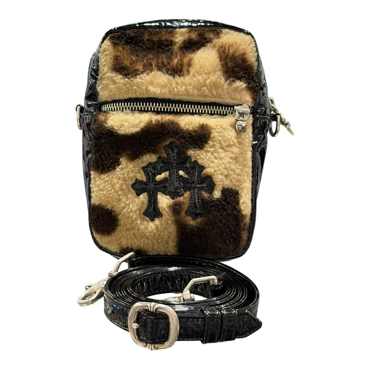 Cross Patch Leopard Print Taka Fur Brown Black Bag