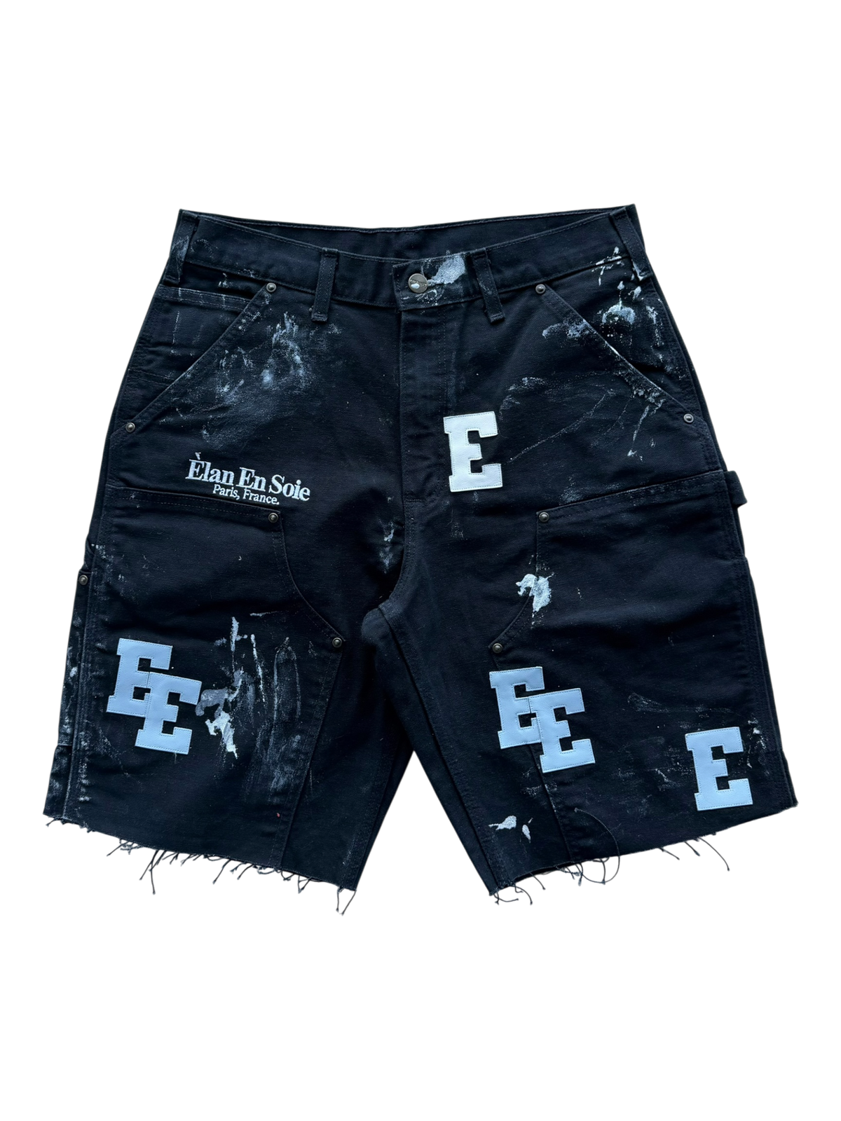 Sky Blue & White Patch Shorts Black