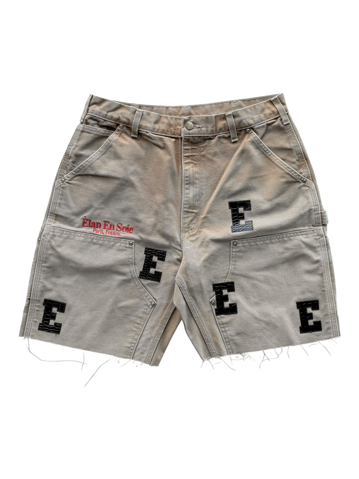Black Croc Patch Shorts Tan