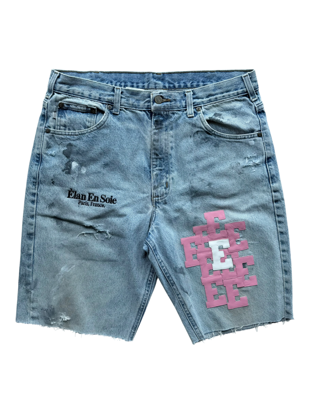White & Pink Cluster Patch Shorts Blue