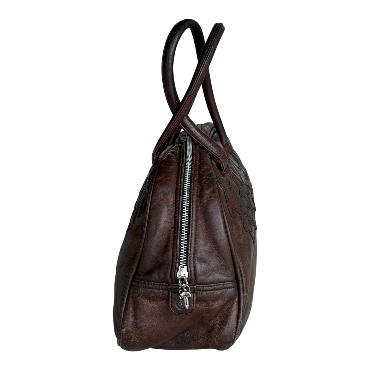 Gym Bag Small Fleur De Lis Brown Leather Patch