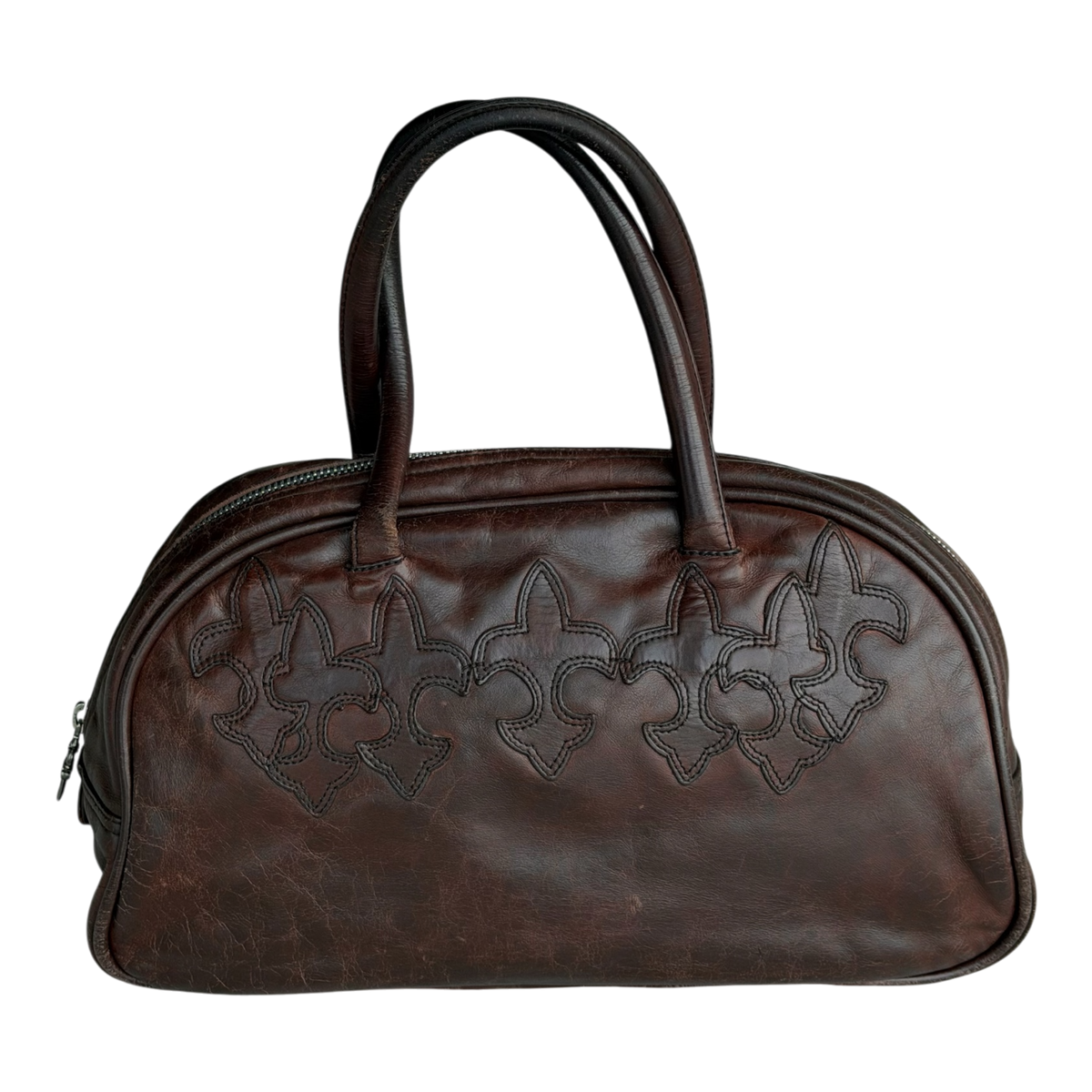 Gym Bag Small Fleur De Lis Brown Leather Patch