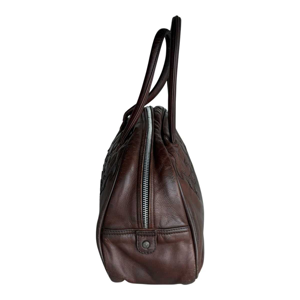 Gym Bag Small Fleur De Lis Brown Leather Patch