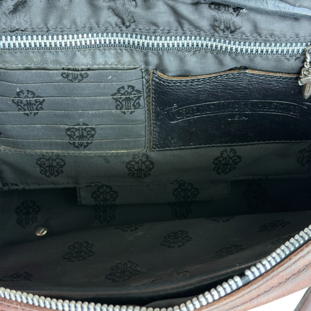 Gym Bag Small Fleur De Lis Brown Leather Patch