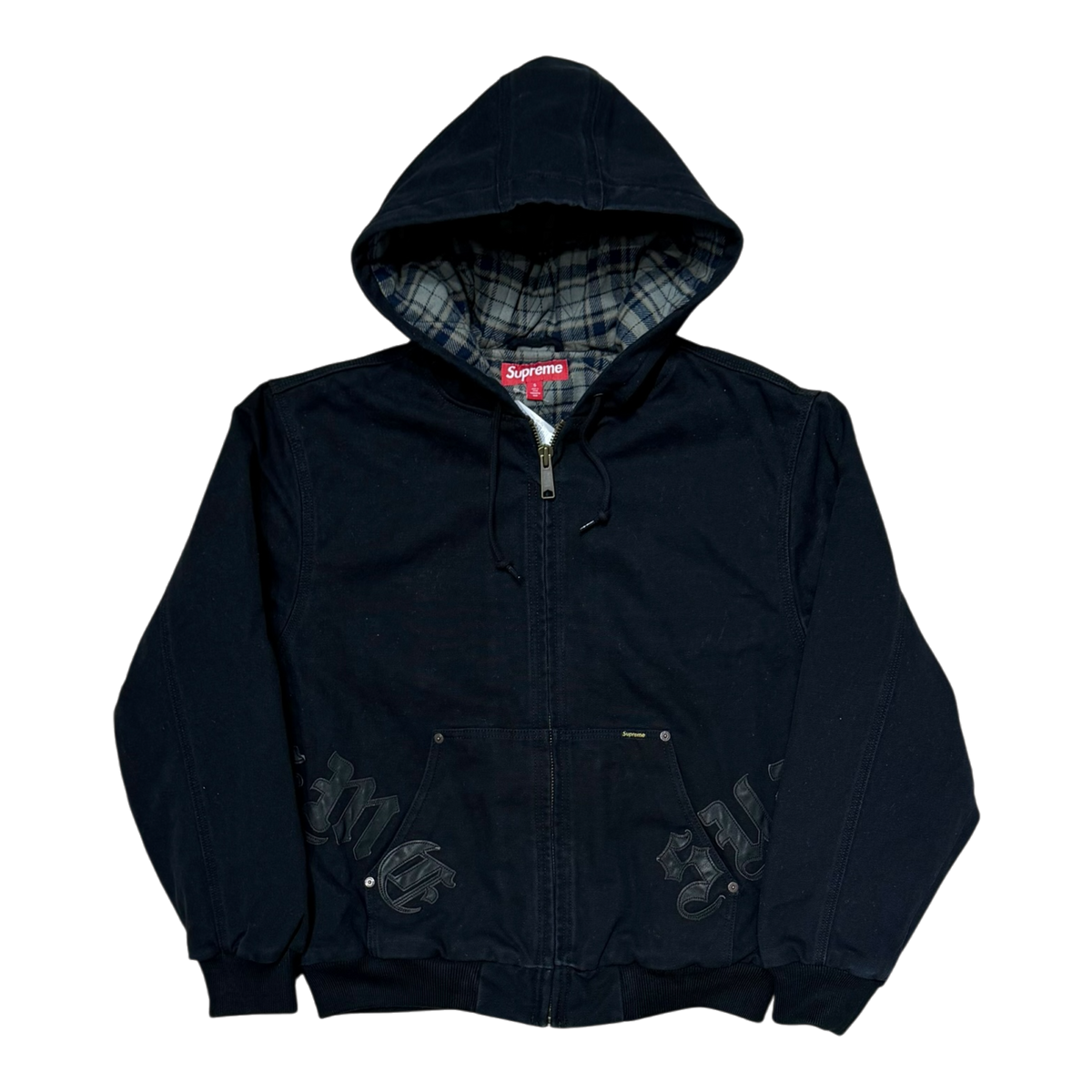 Supreme Leather Applique Hooded Work Jacket Black