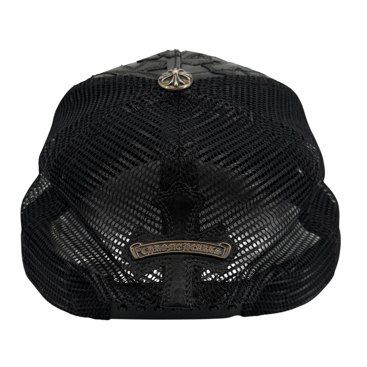 Black Leather Cemetery Cross Patch Trucker Hat