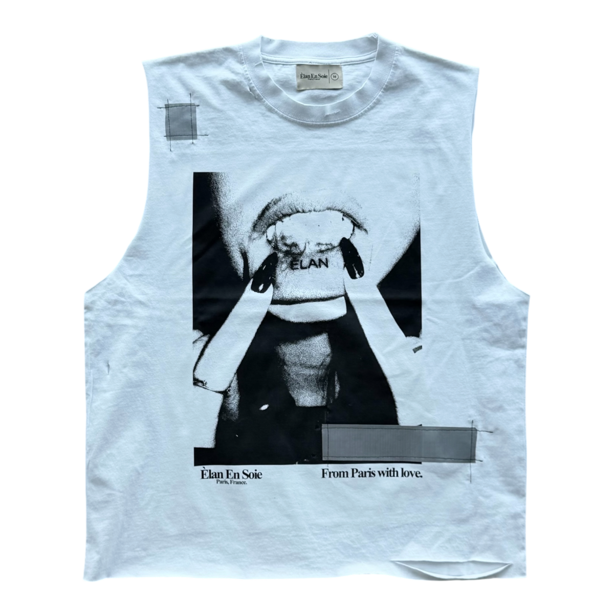 Lip Tattoo Cut Off Distressed Tee White
