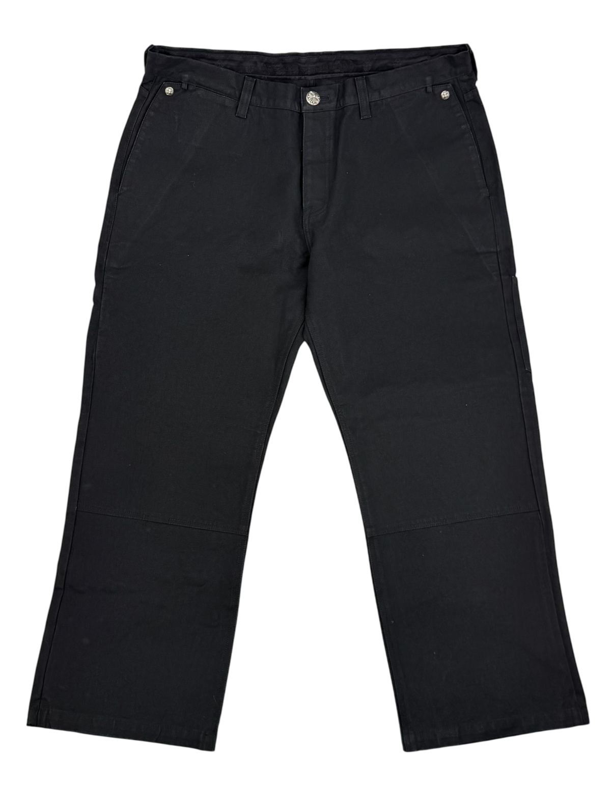 Black Leather Cross Patch Double Knee Carpenter Pants