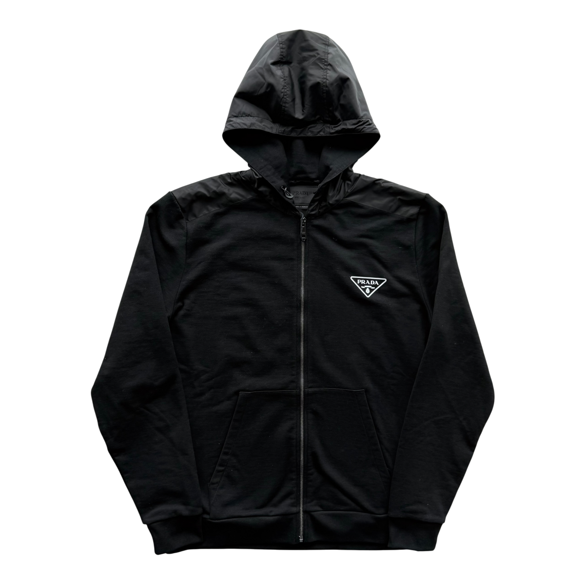 Nylon Cotton Zip Hoodie Black