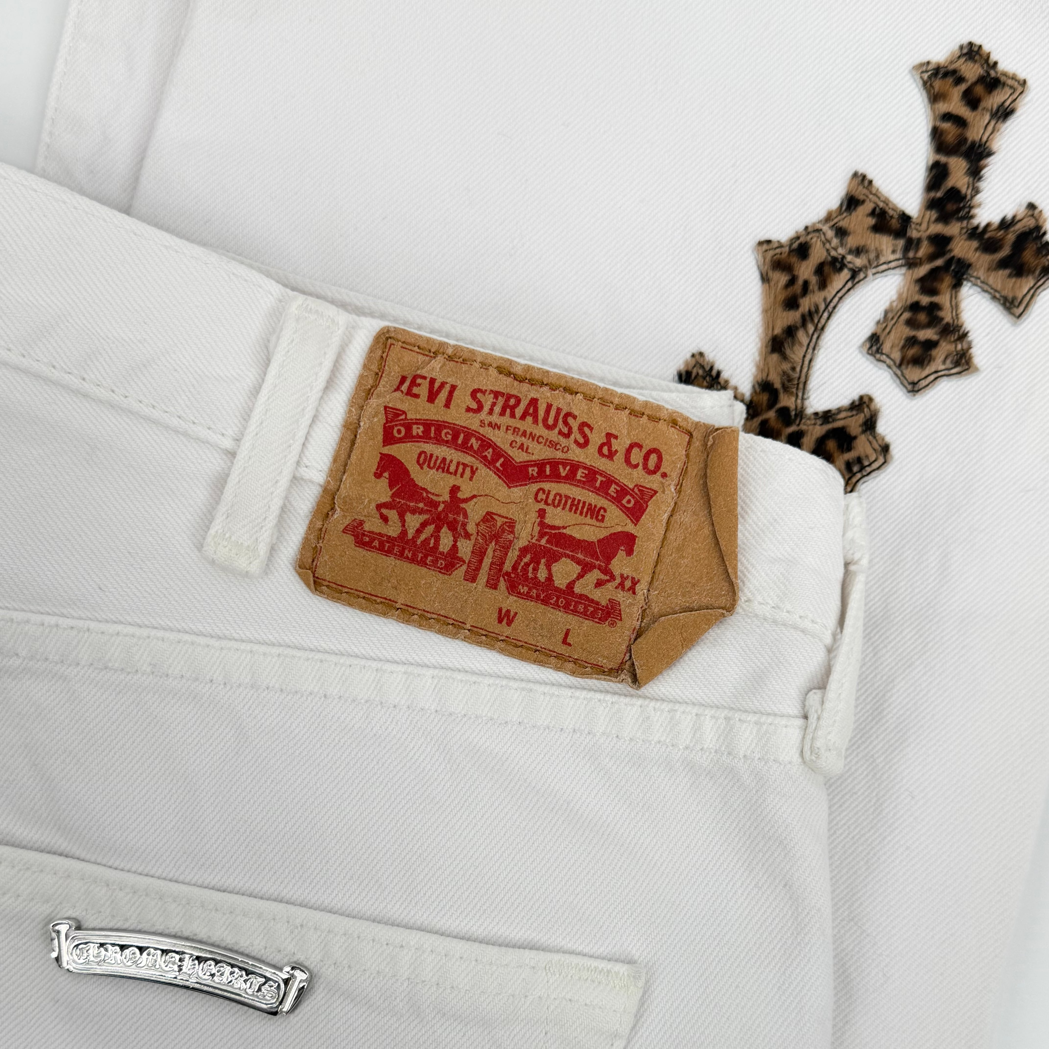 White Leopard Patch 501 Levi Jeans