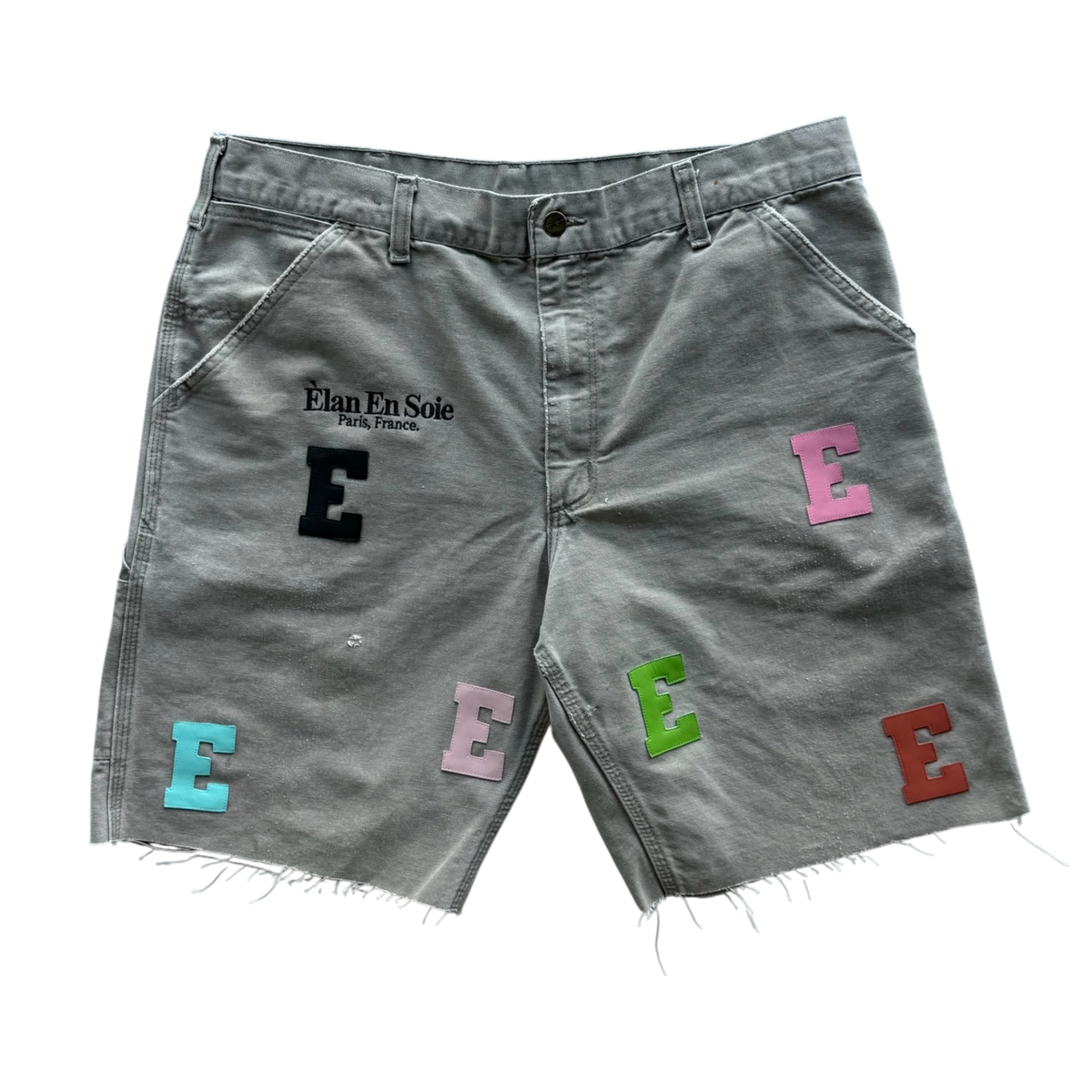 Multi Patch Grey Denim Shorts