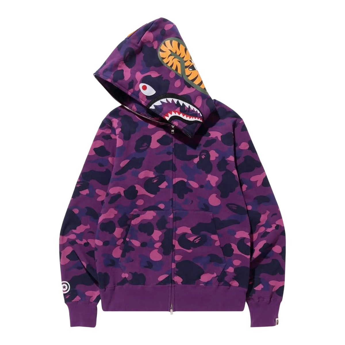Purple Color Camo Shark Full Zip Hoodie