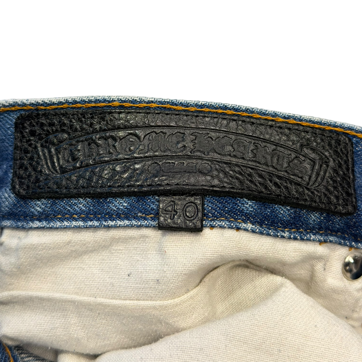 Chrome Hearts Indigo Wash Levis With Black Leather Cross Patches