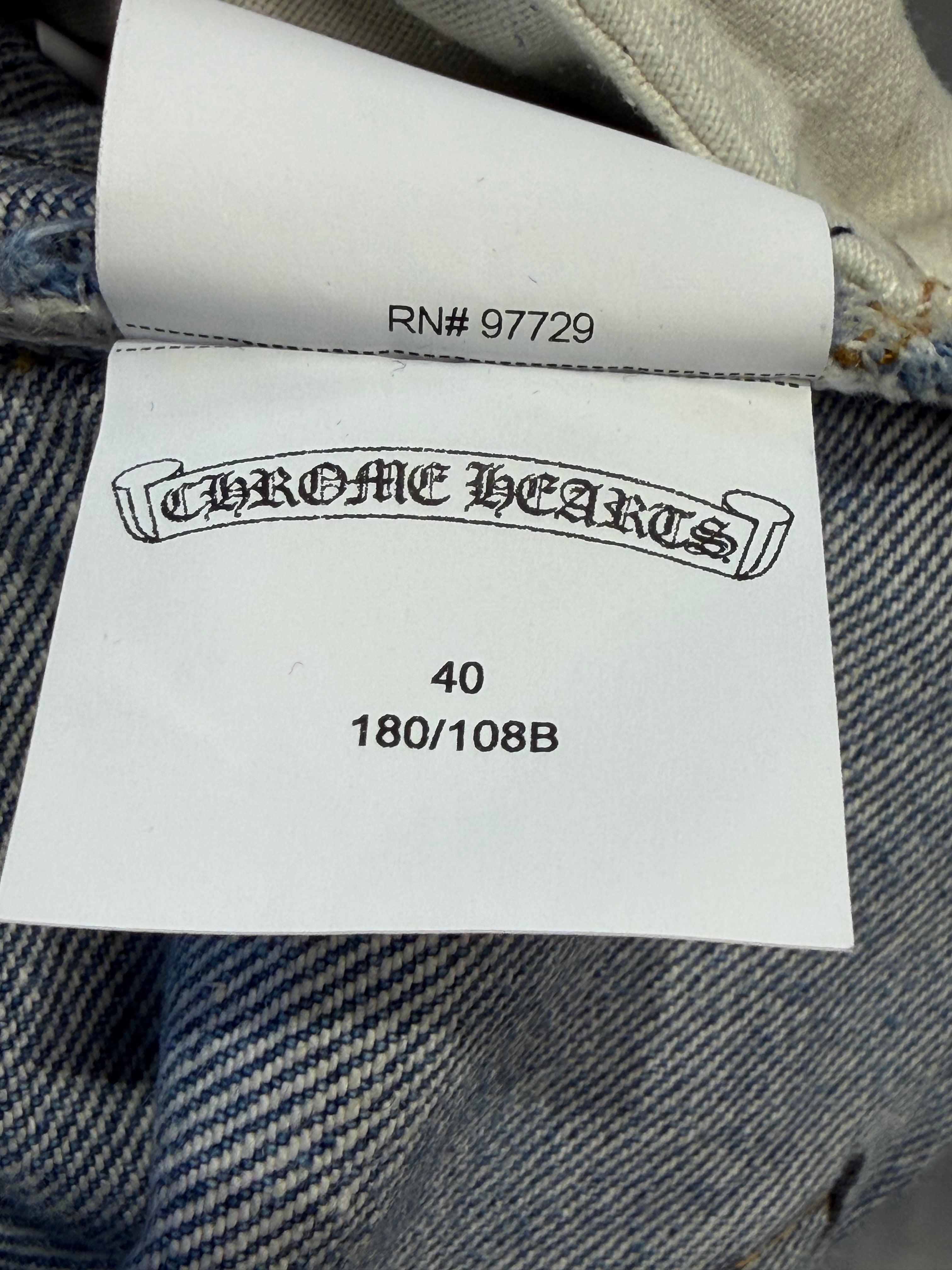 Chrome Hearts Indigo Wash Levis With Black Leather Cross Patches