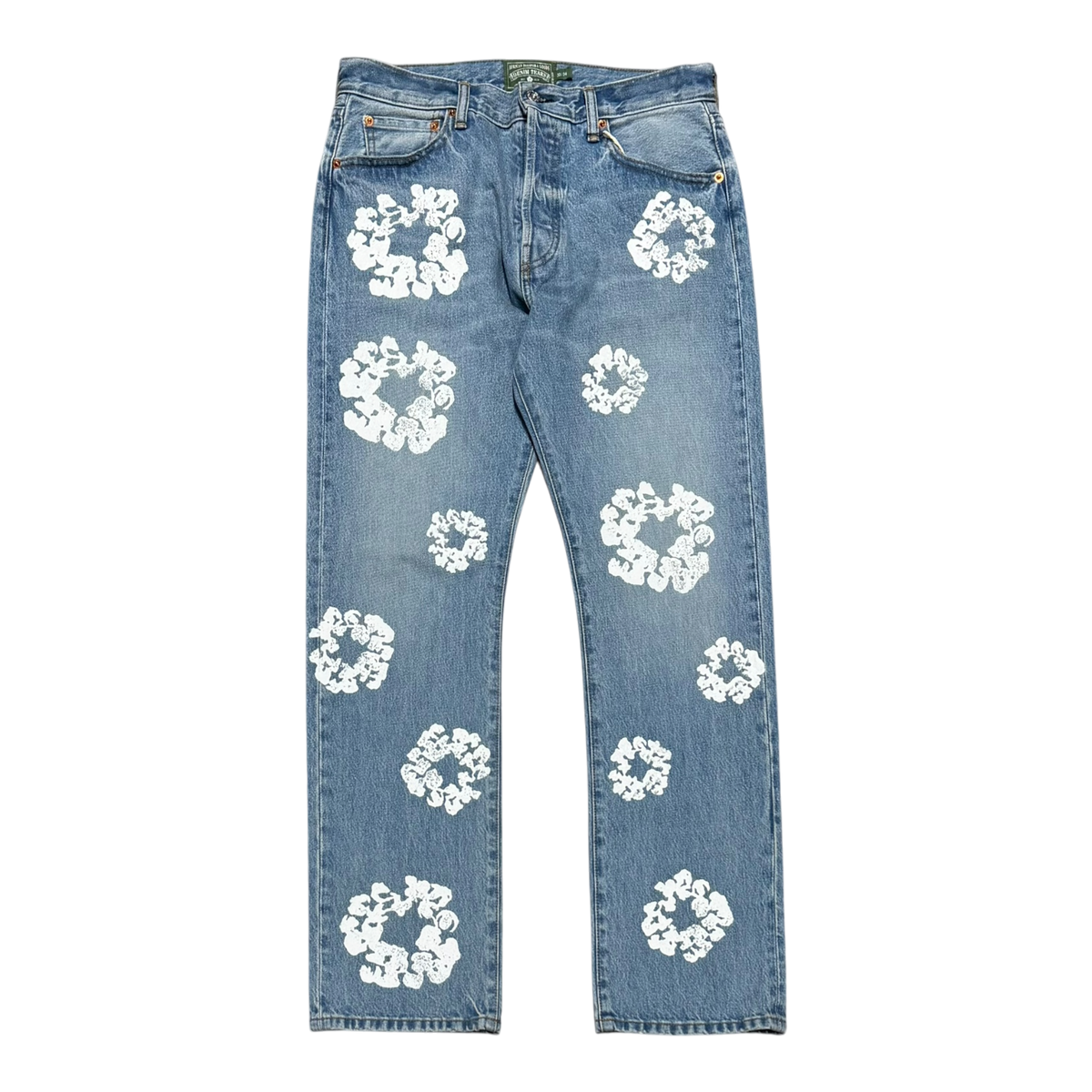 Straight Cotton Wreath Denim Pant Light Wash