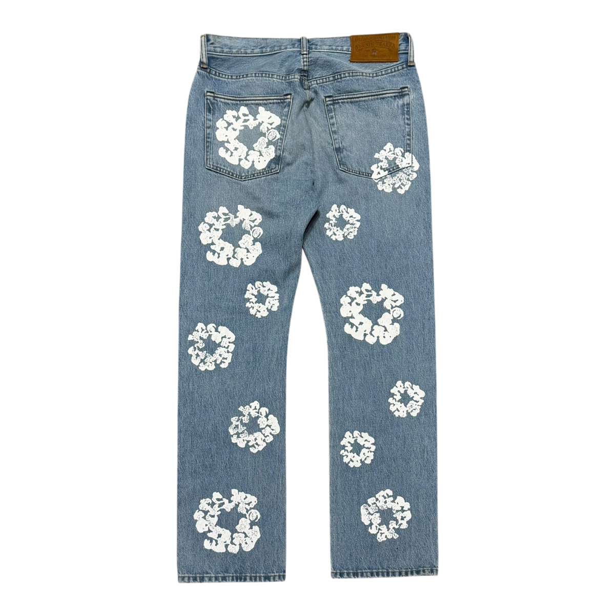 Straight Cotton Wreath Denim Pant Light Wash