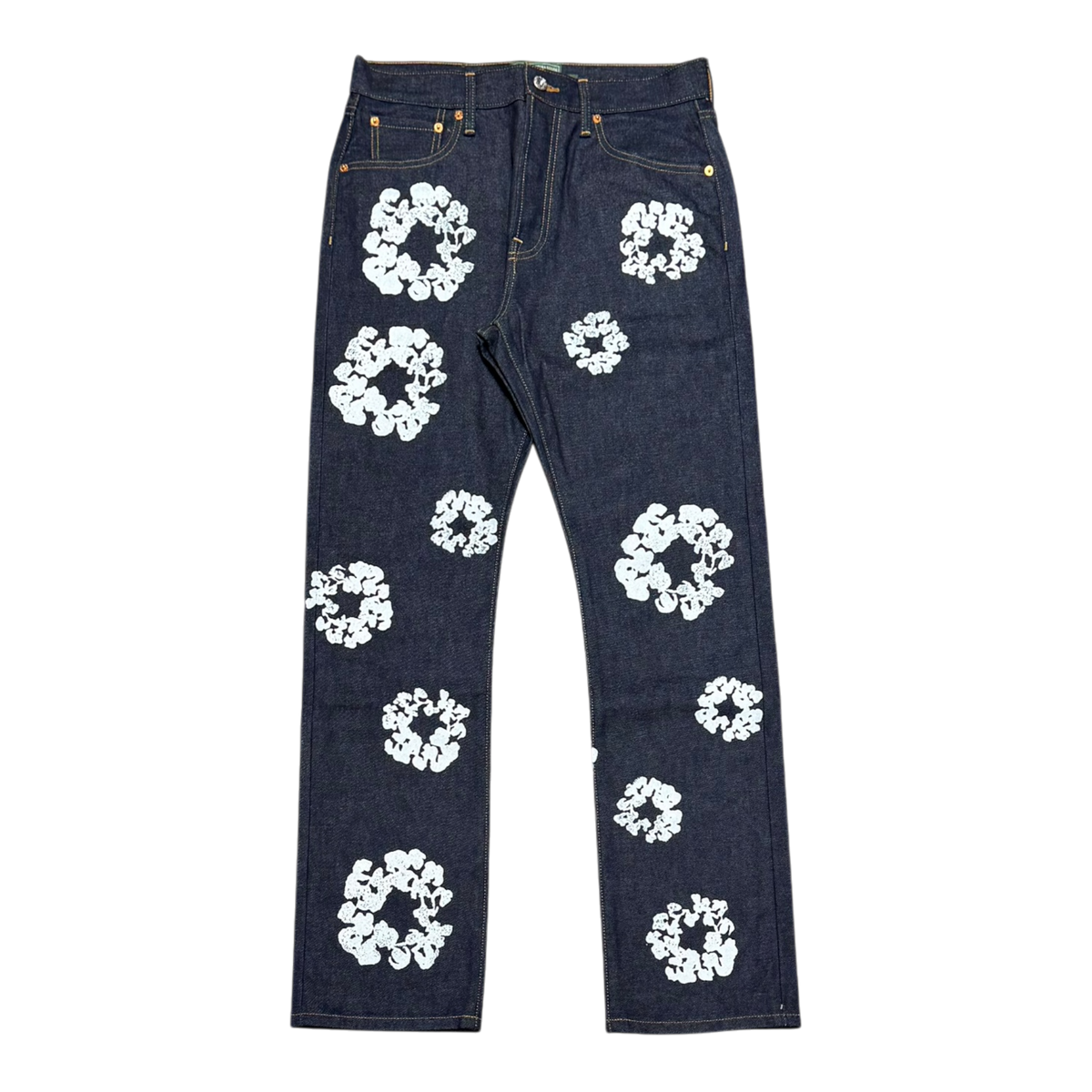 Straight Cotton Wreath Denim Pant Selvedge