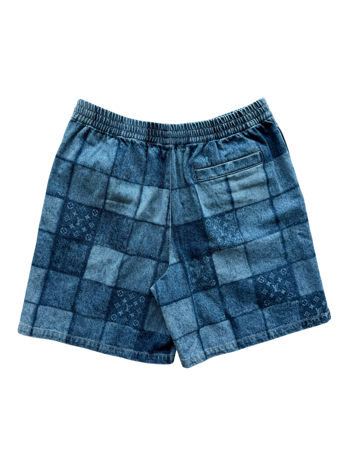 Lasered Signature Patchwork Denim Shorts