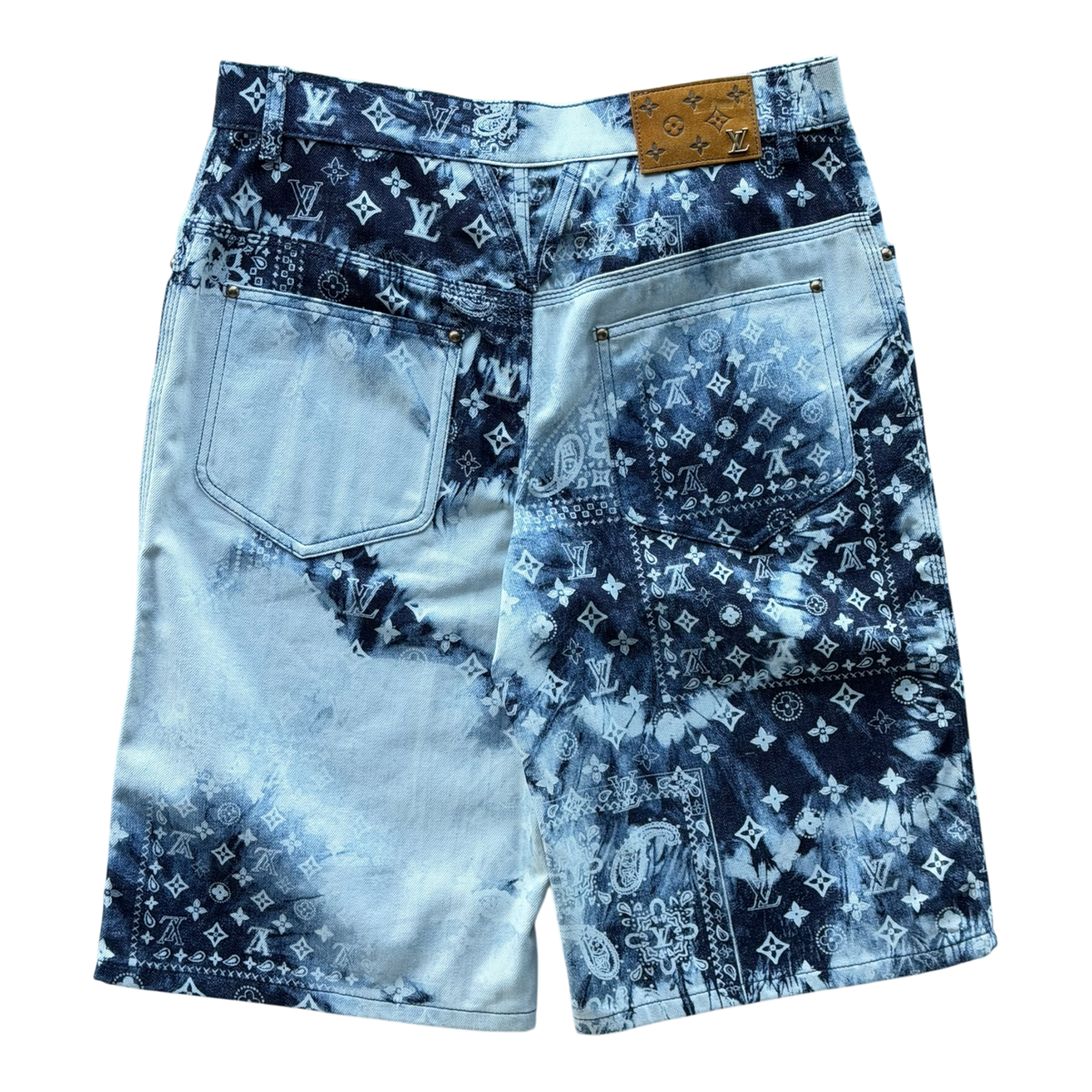 Blue Bleached Denim Monogram Shorts