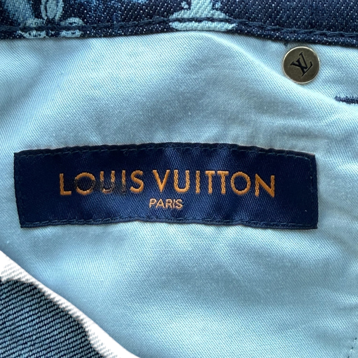 Blue Bleached Denim Monogram Shorts