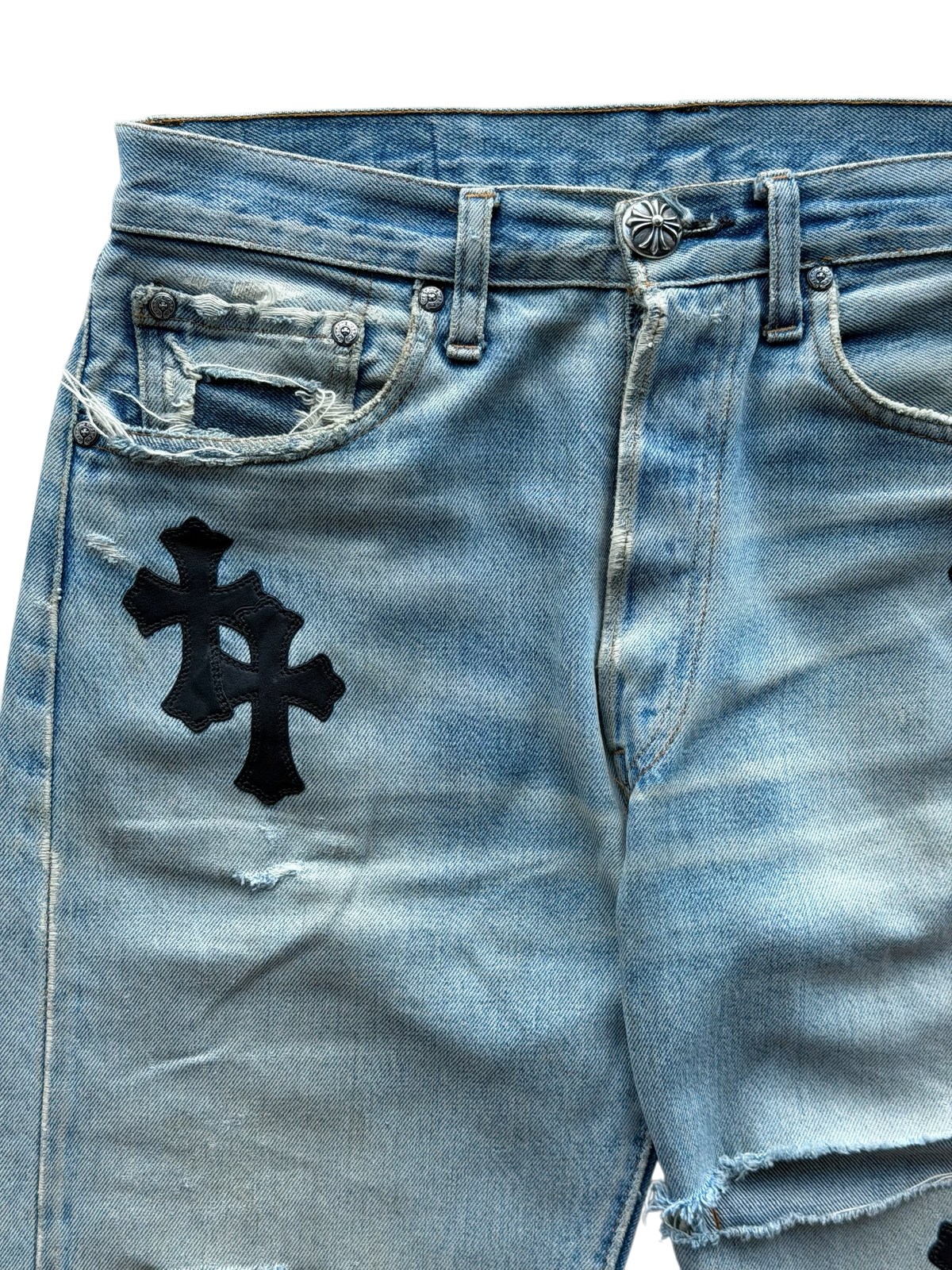 Distressed Levi's Black Cross Patch Jeans Blue