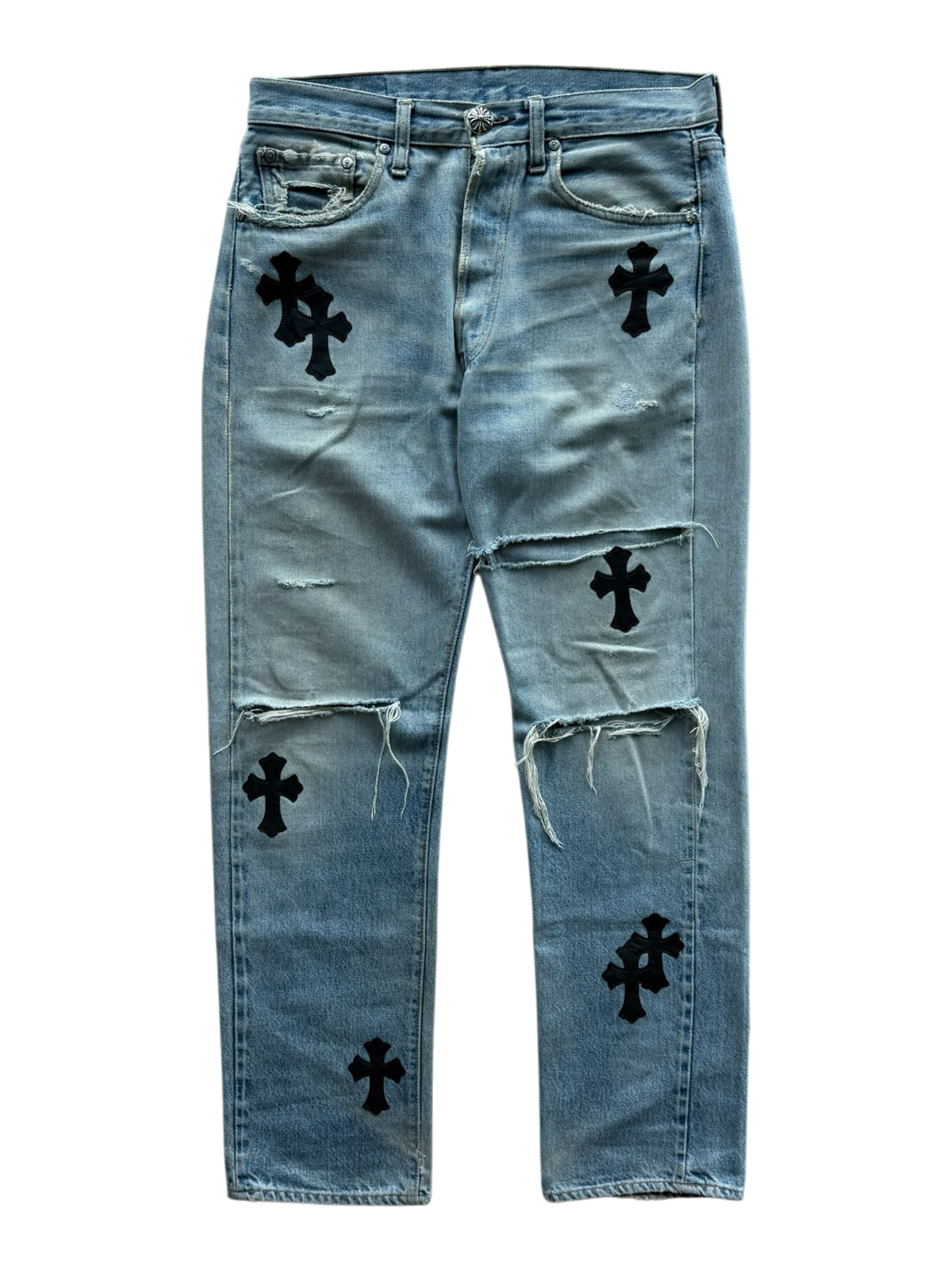 Distressed Levi's Black Cross Patch Jeans Blue