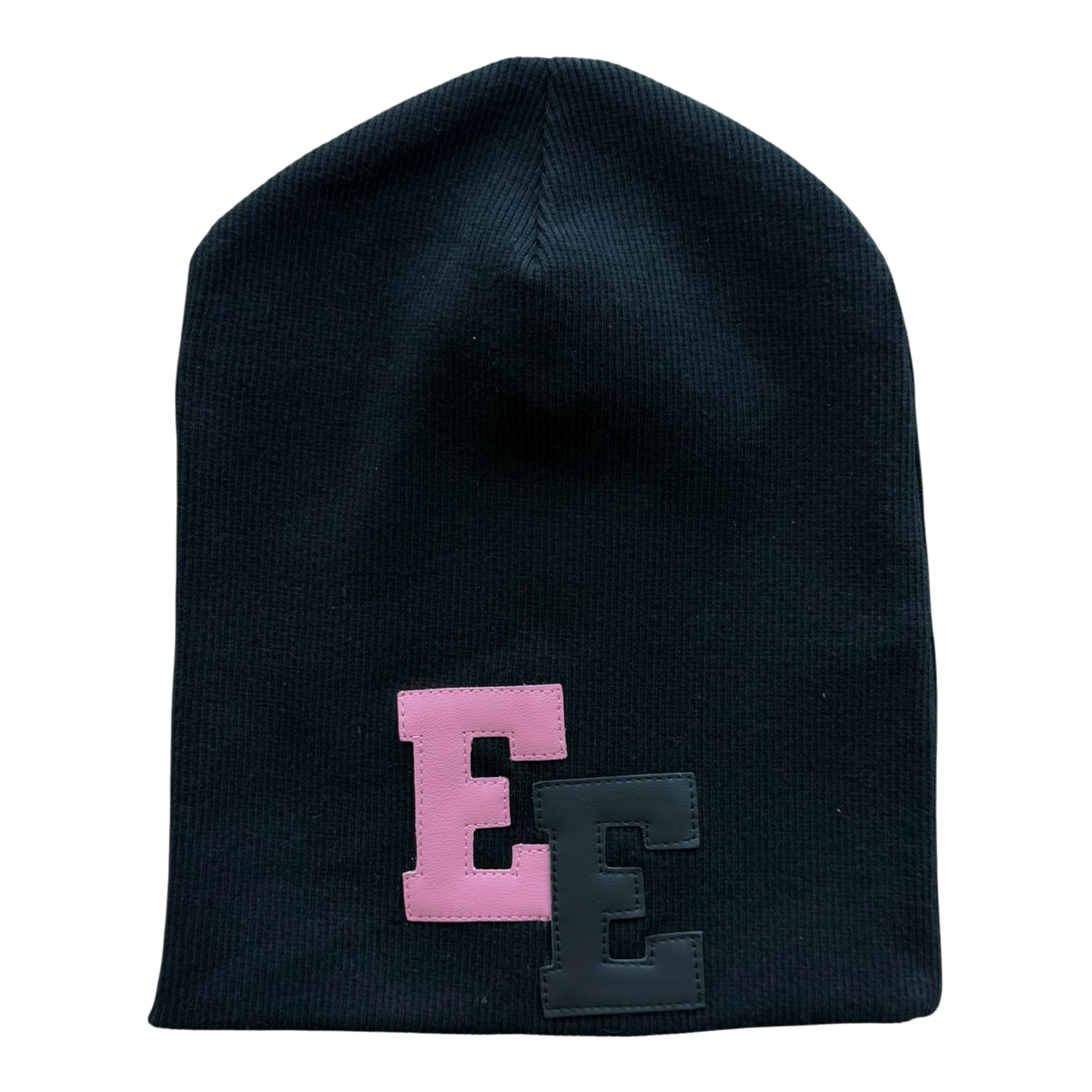 Black & Pink Patch Beanie Black