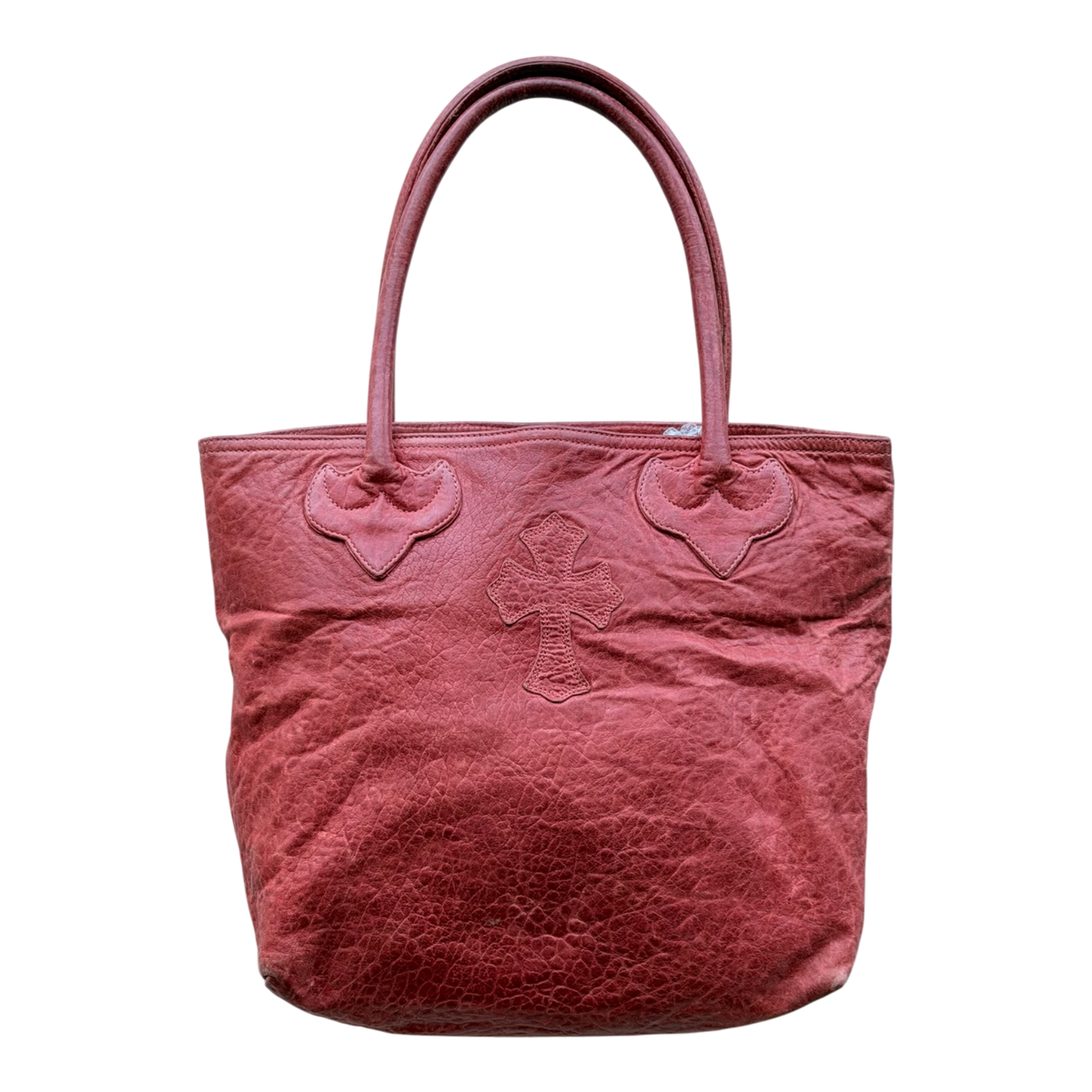 Red Pebbled Leather Patch Tote
