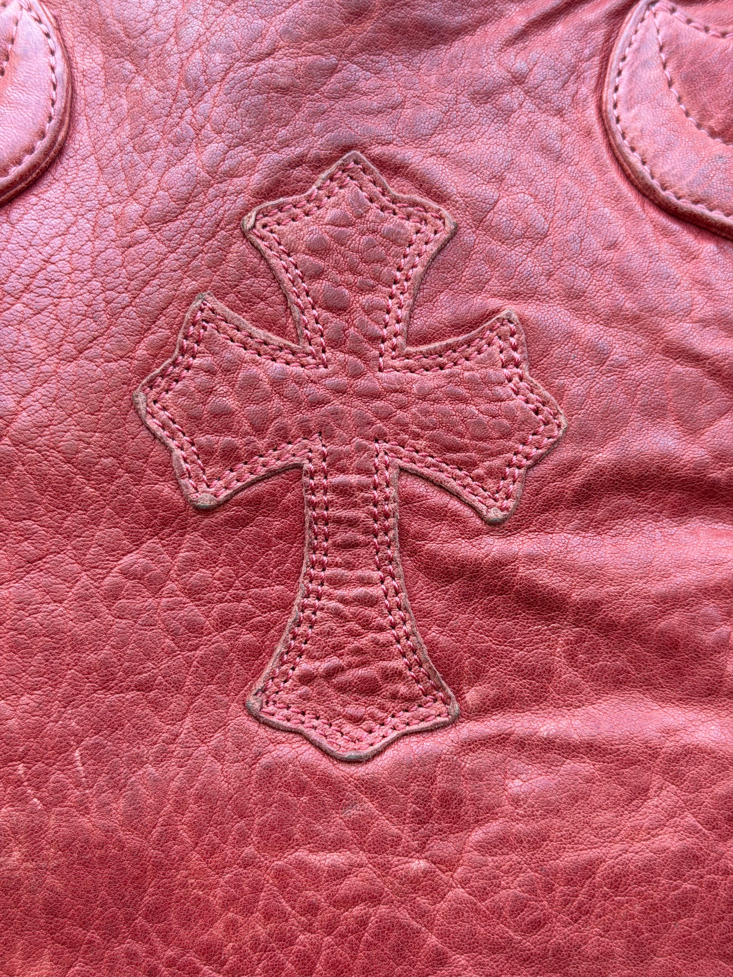 Red Pebbled Leather Patch Tote