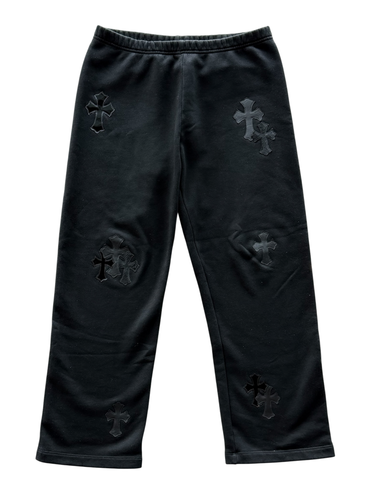 Patent Leather Multi Cross Patch Black Sweatpants