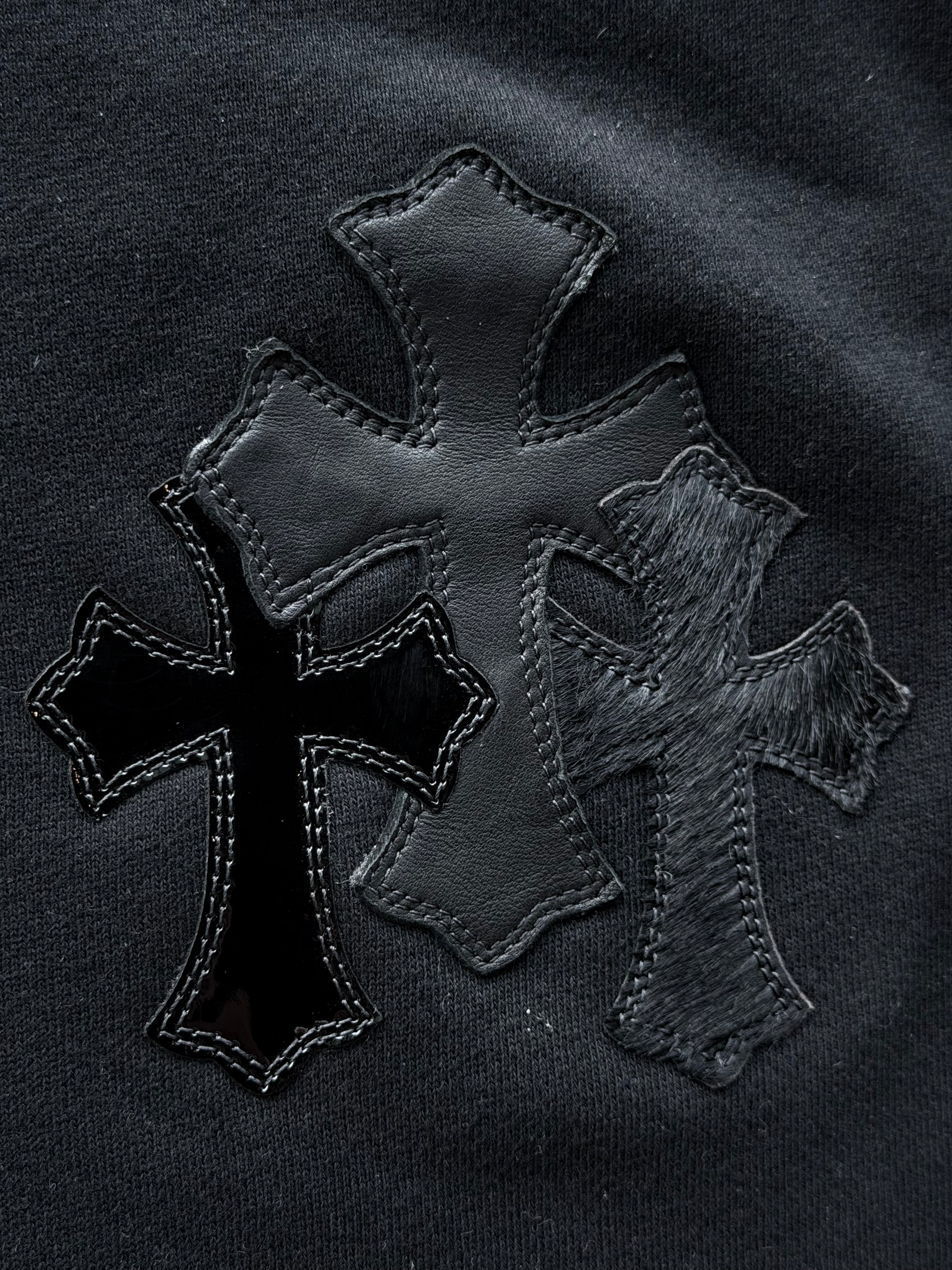 Patent Leather Multi Cross Patch Black Sweatpants
