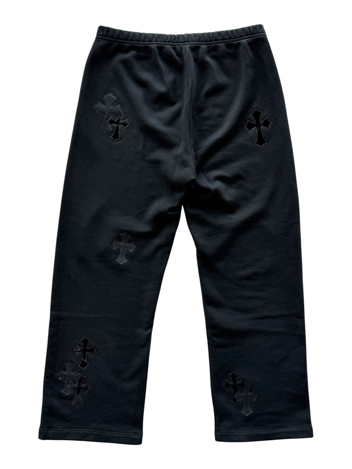 Patent Leather Multi Cross Patch Black Sweatpants