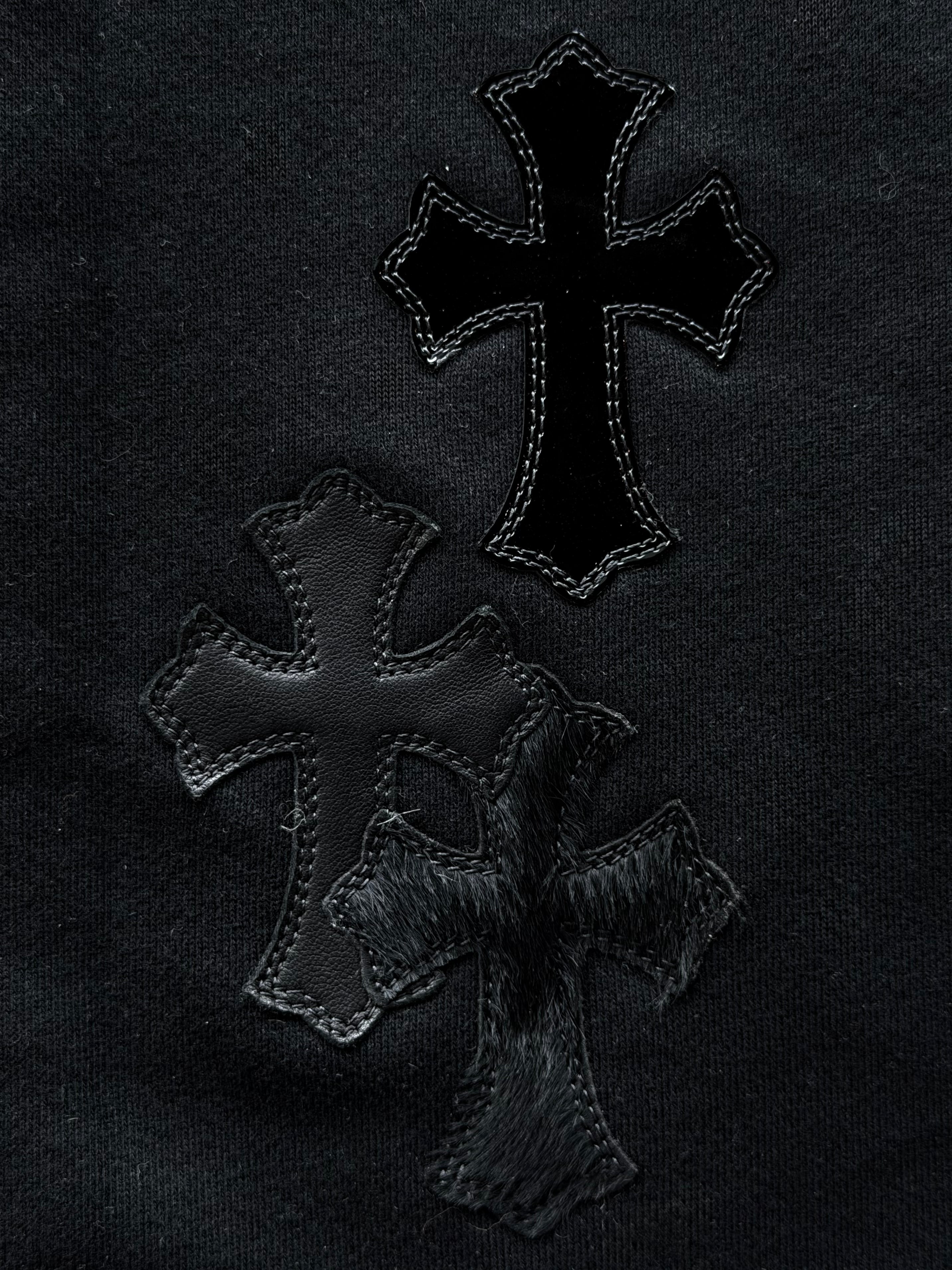 Patent Leather Multi Cross Patch Black Sweatpants
