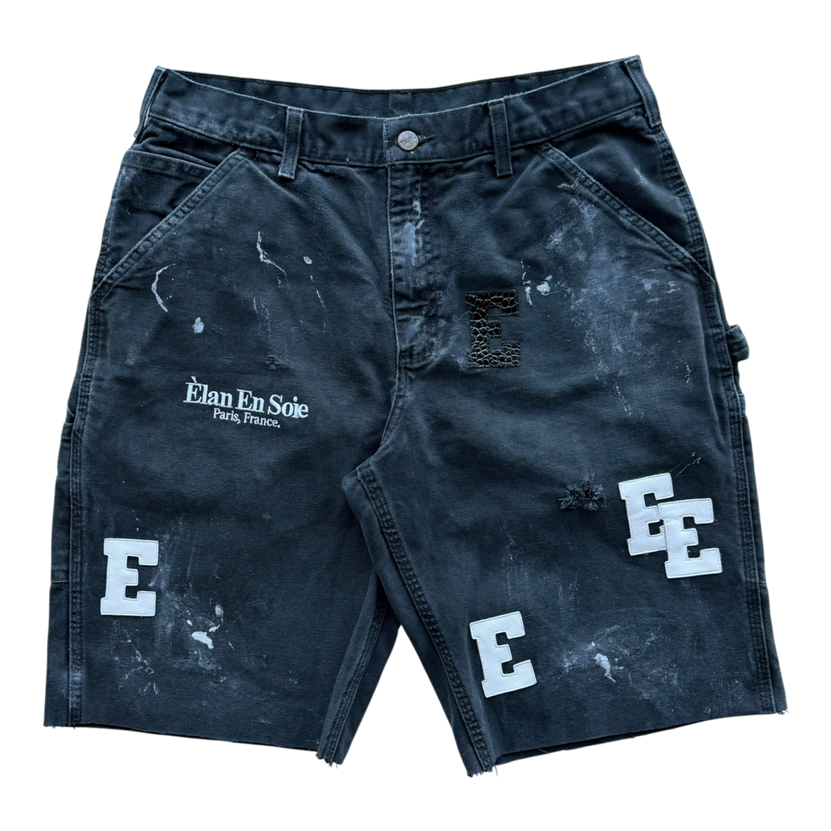 White & Black Croc Patch Black Carpenter Shorts