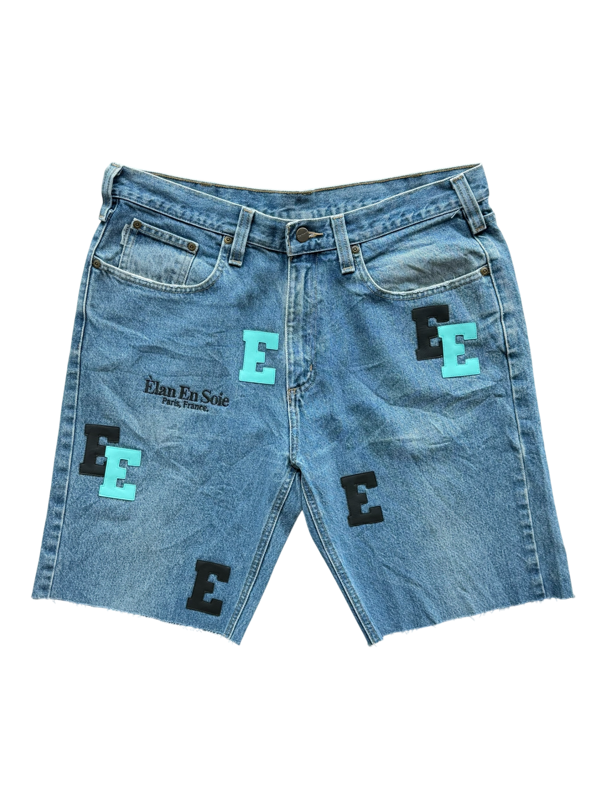 Tiffany Black Patch Indigo Denim Shorts