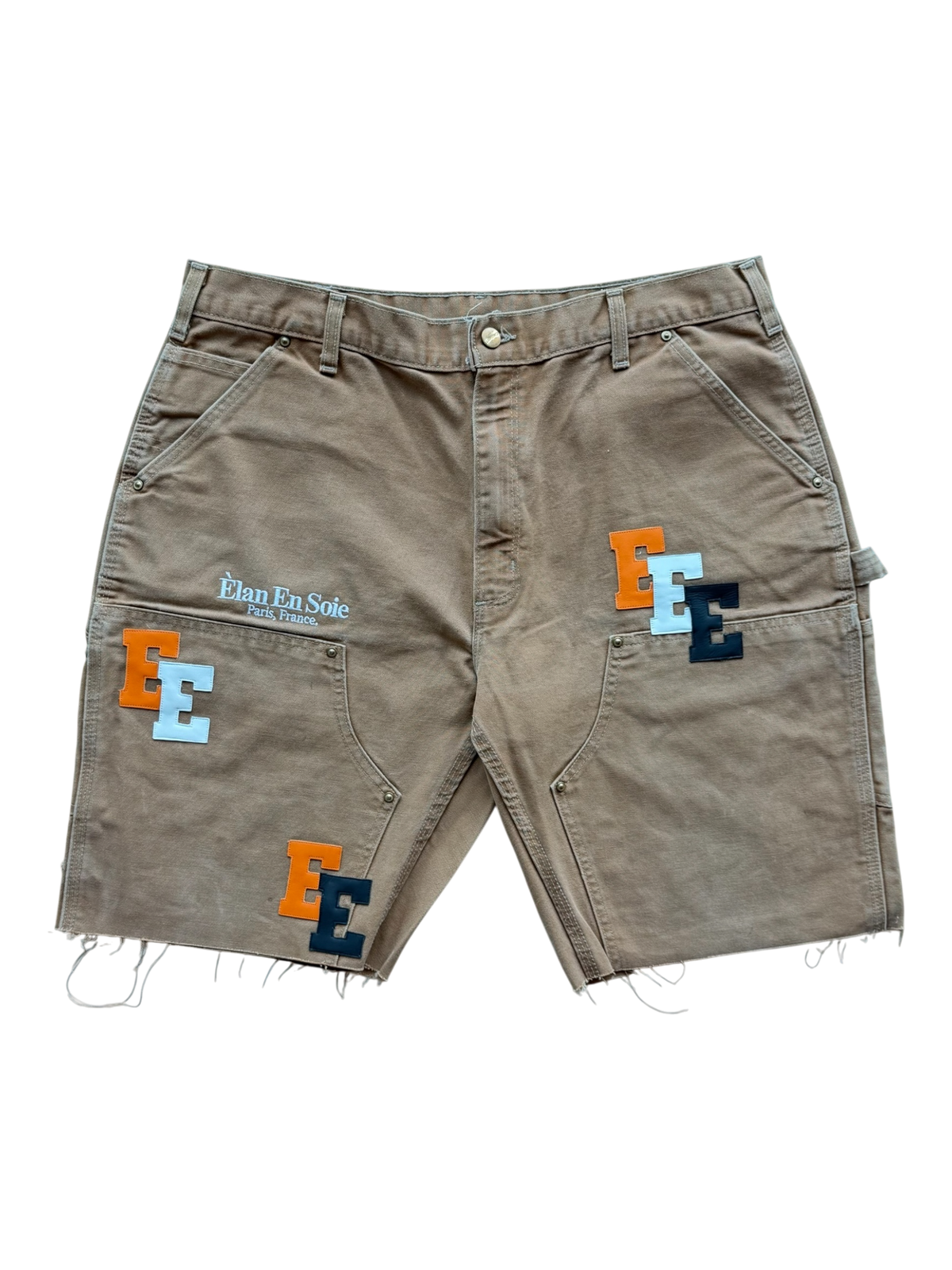 Multi Color Patch Tan Carpenter Shorts