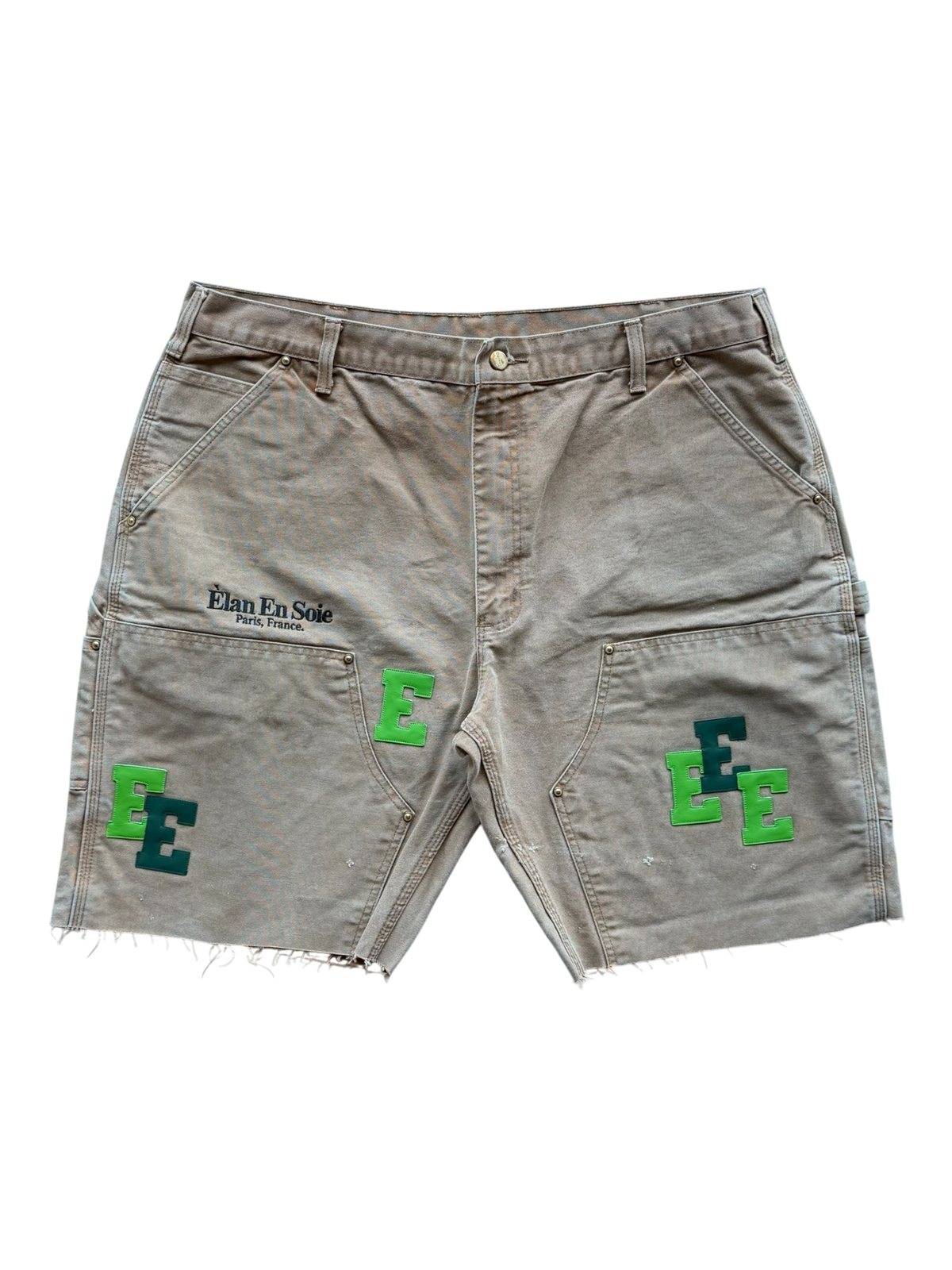 Green Black Patch Tan Carpenter Shorts