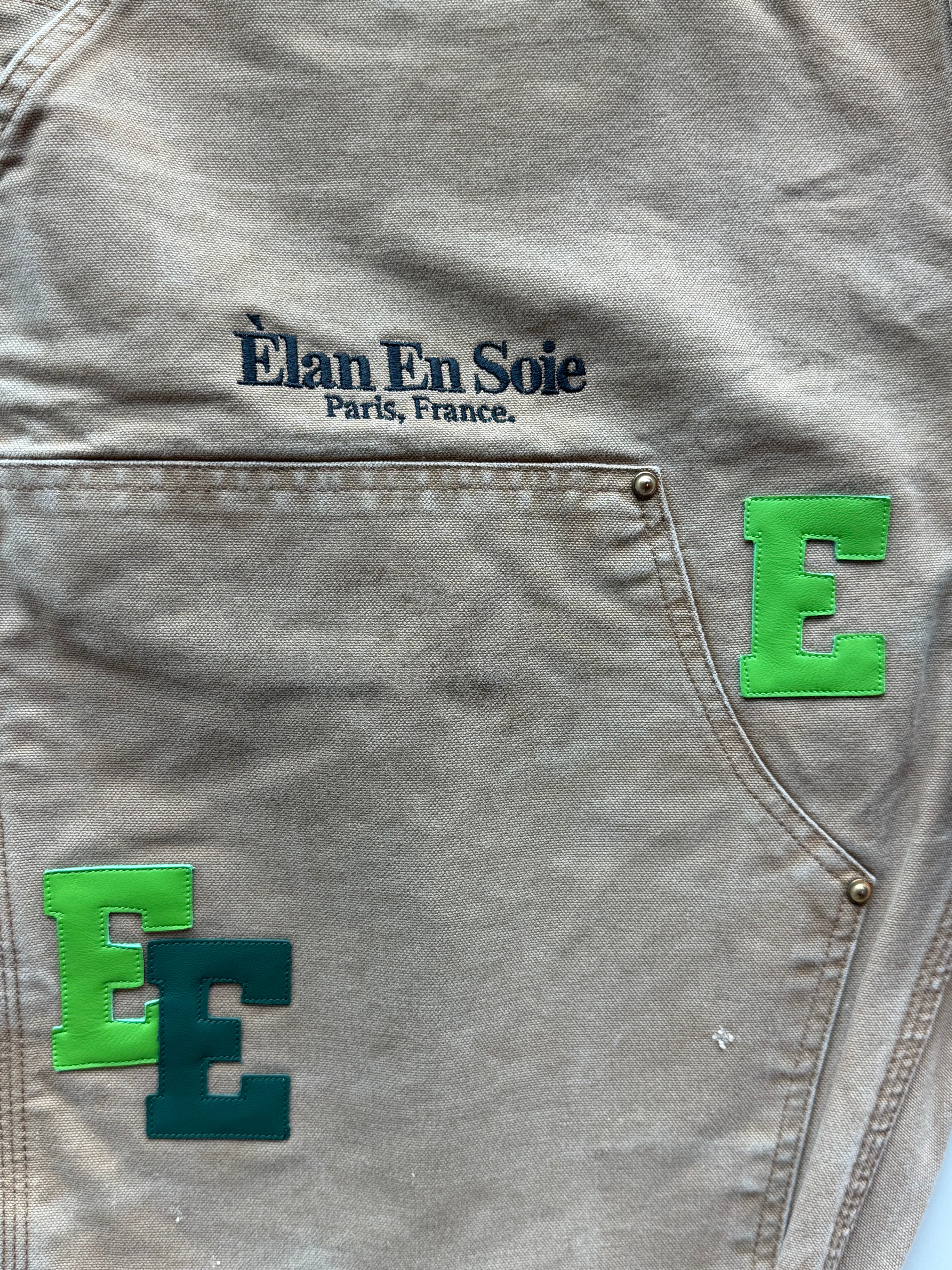 Green Black Patch Tan Carpenter Shorts
