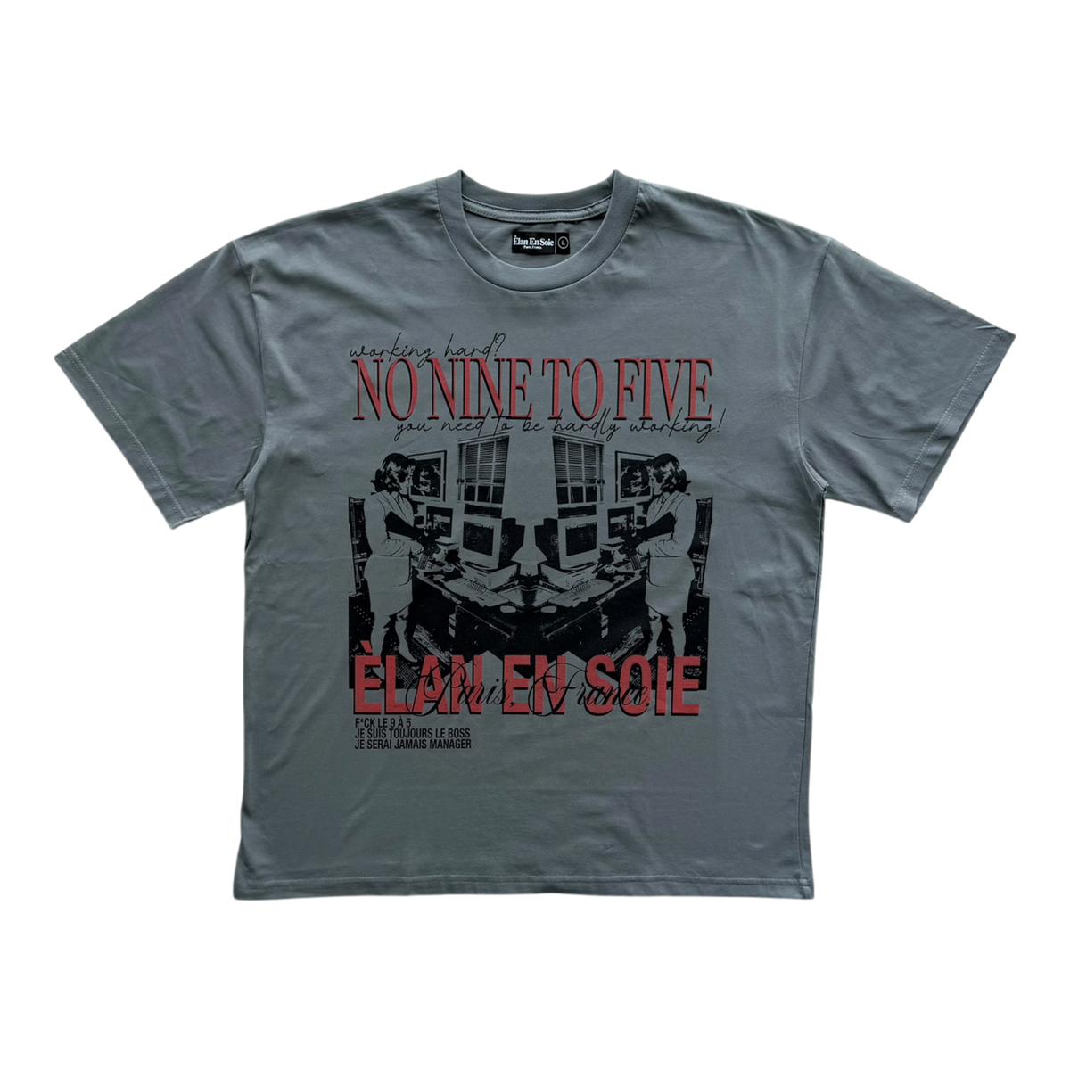 Nine to Five Distressed Tee Grey