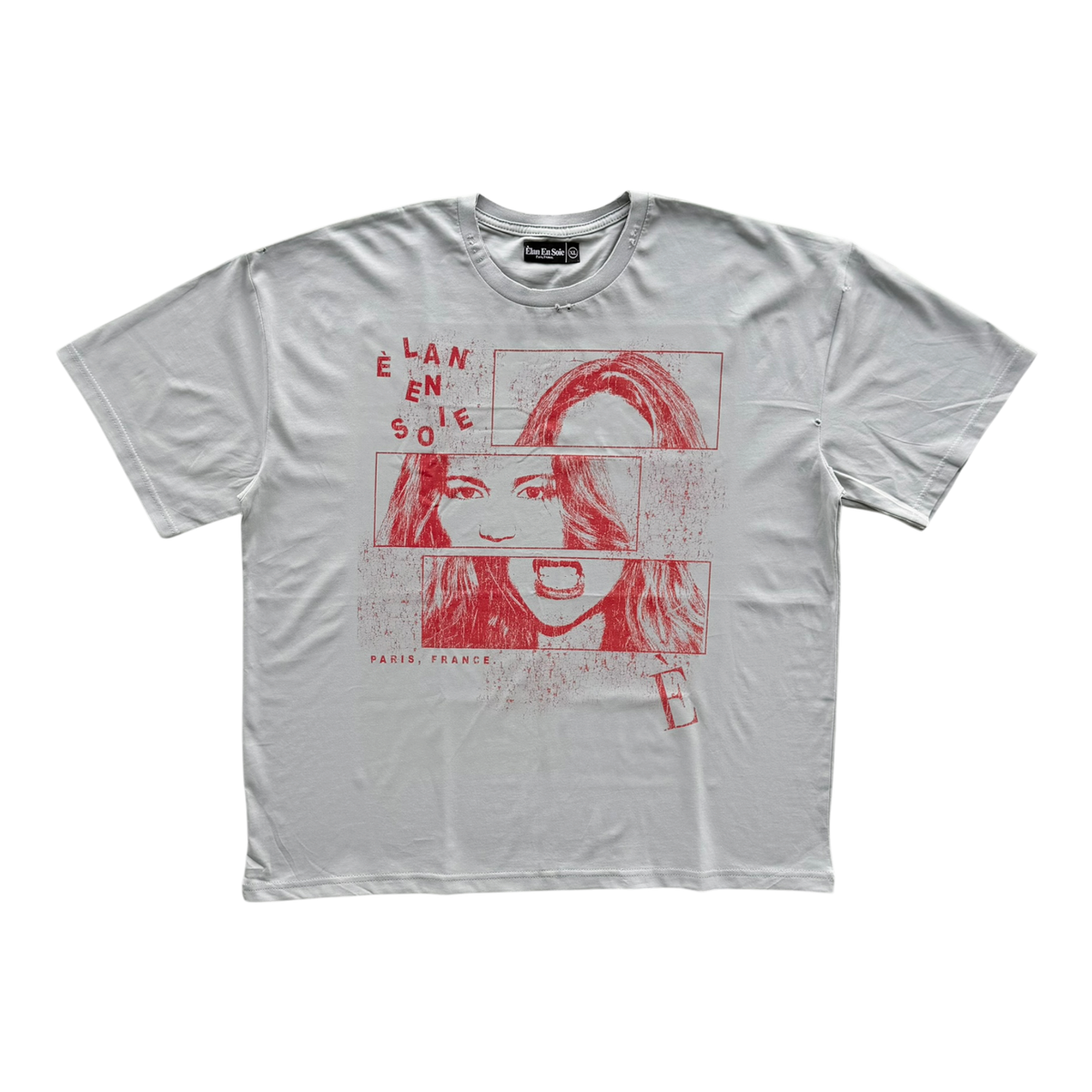 Split Face Distressed Tee Light Grey