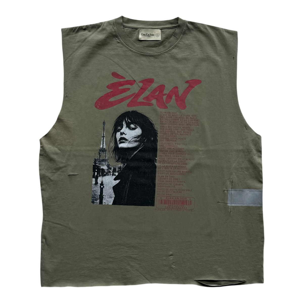 Paris Cut Off Distressed Tee Olive