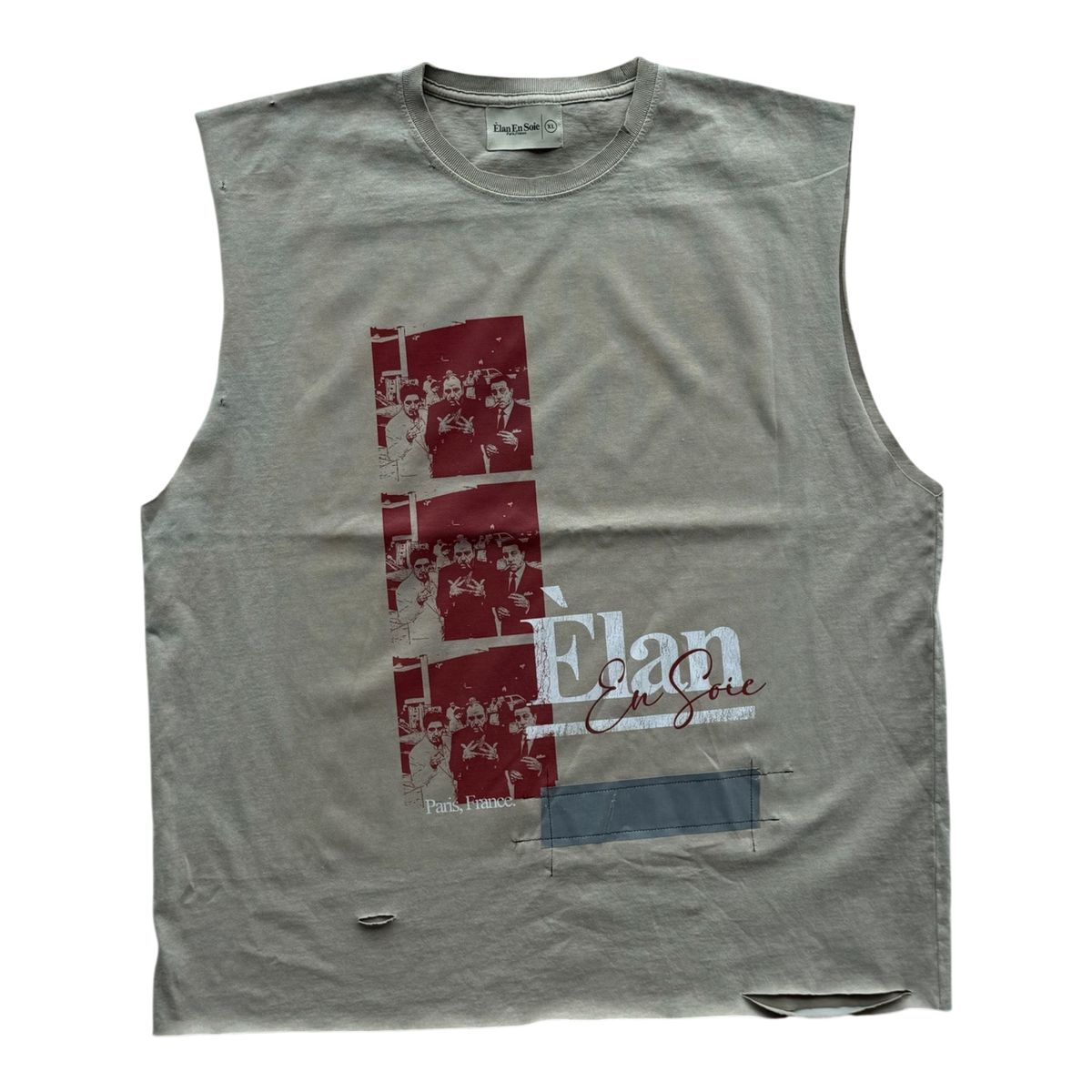 Mafia Cut Off Distressed Tee Tan