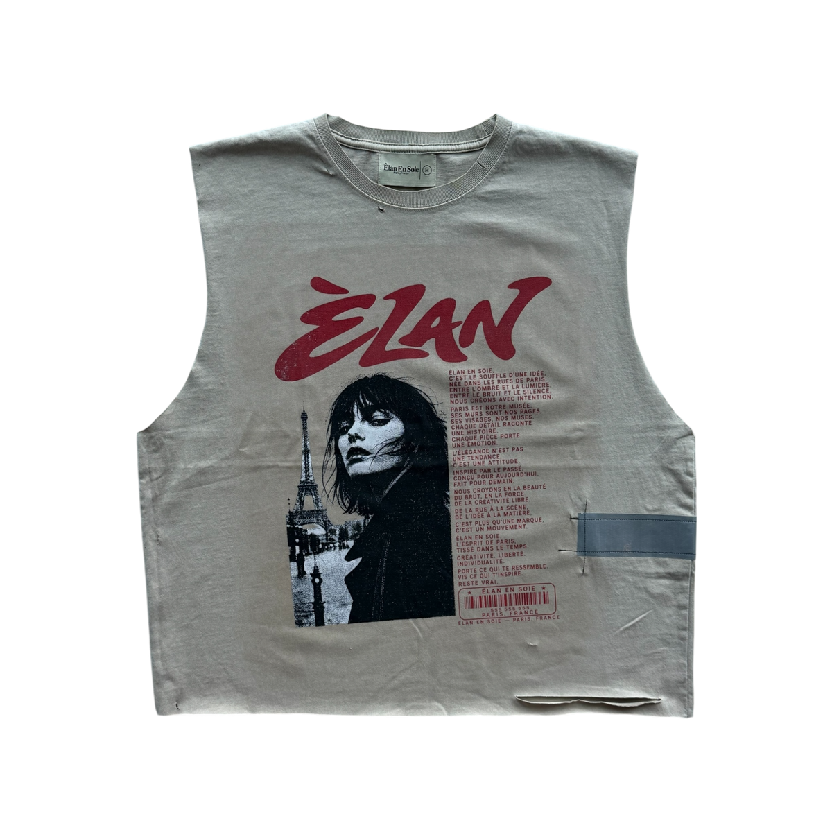 Paris Cut Off Distressed Tee Tan