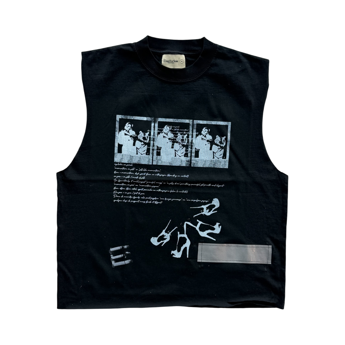Tiger Photo Cut Off Distressed Tee Black