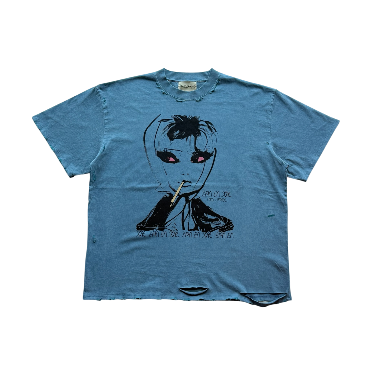 Bad Habits Blue Distressed Tee