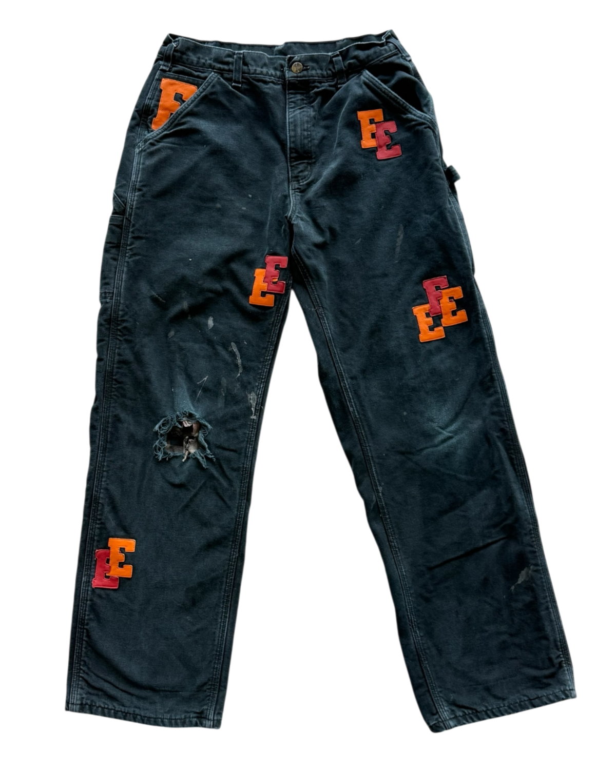Orange & Red Patch Black Carpenter Pants