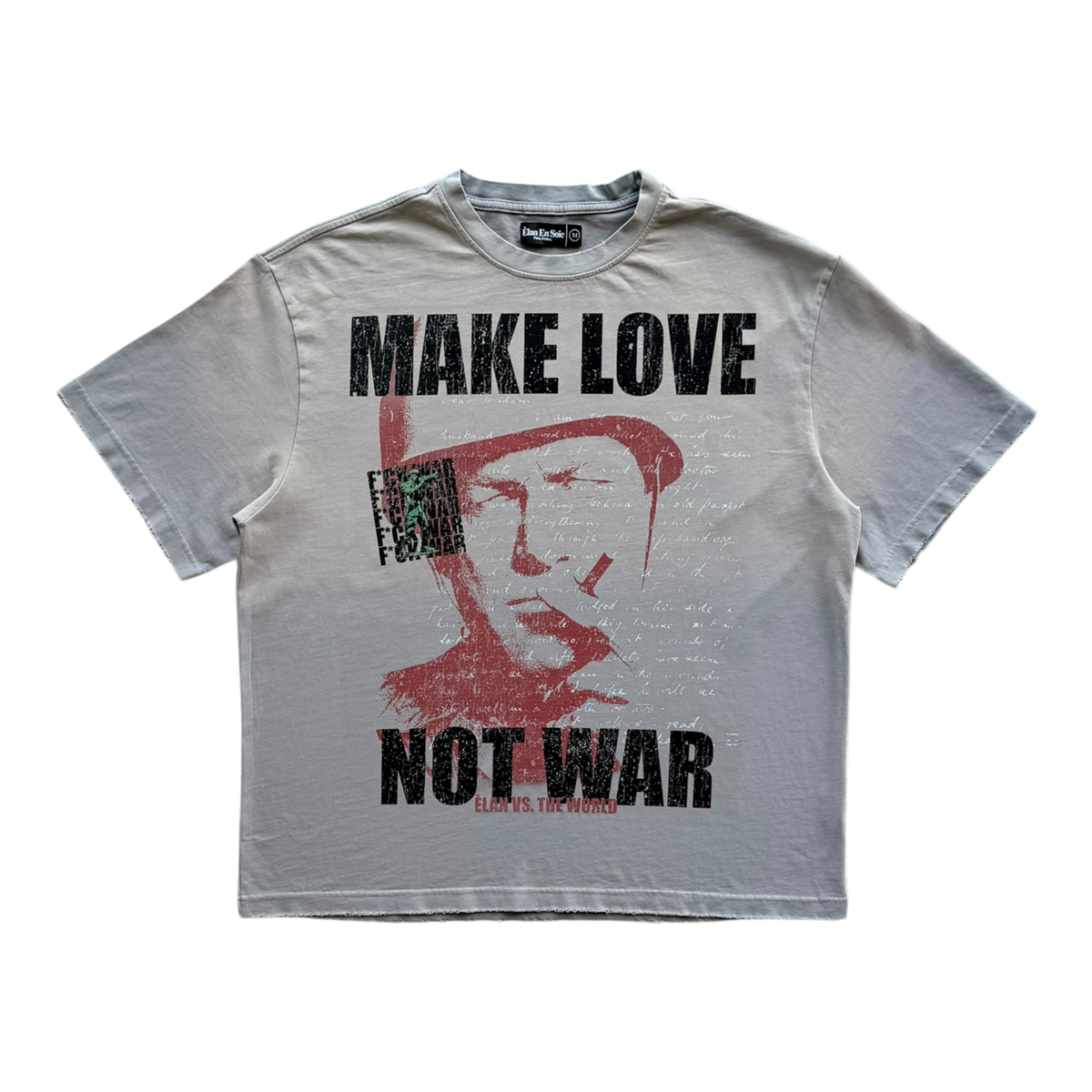 Make Love Not War Distressed Tee Tan