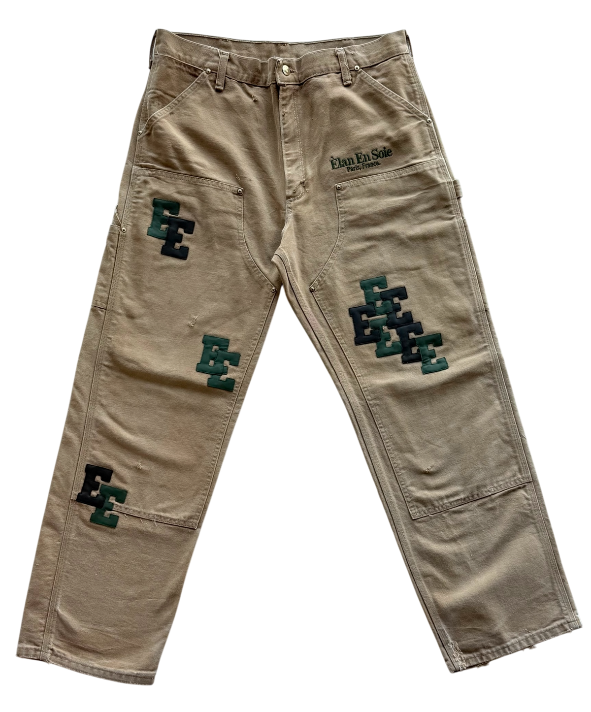 Black & Green Patch Double Knee Carpenter Pants