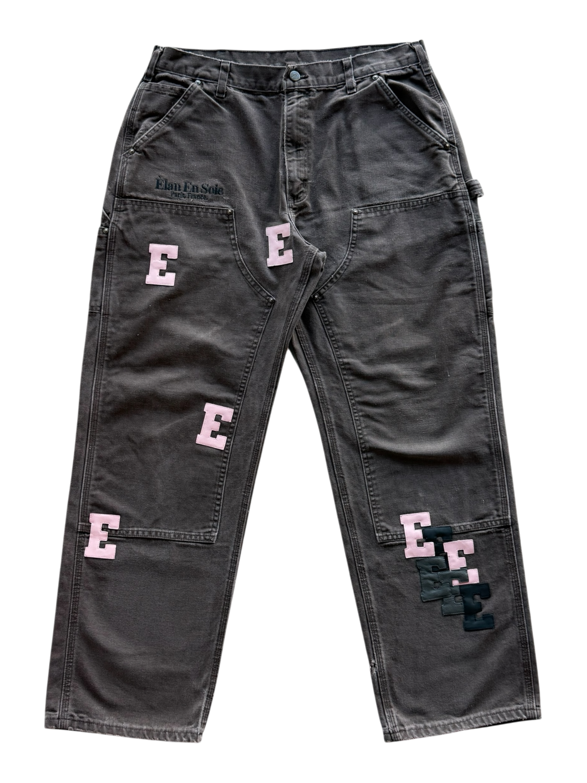 Black & Pink Brown Double Knee Carpenter Pants